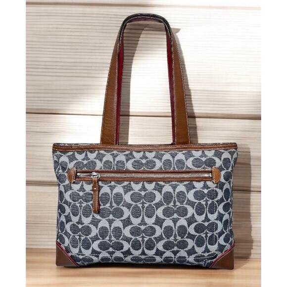 Vintage Coach 7023 Signature Denim Stripe Small Tote Bag & 8697 Skinny Wristlet - Picture 3 of 15